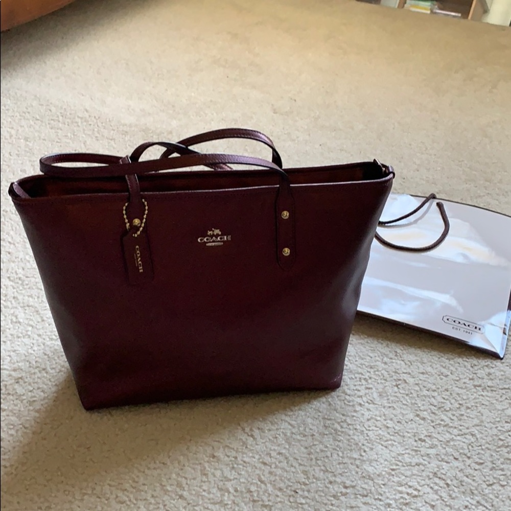 Coach Leather City Tote Bag Burgundy